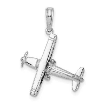 14k Weißgold 3-D Hochflügel Flugzeug Charm Anhänger 1,81g (L-29mm, B-19mm)