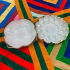 Vintage Lot Anchor Hocking Egg Plate & Bowl Milk Glass with Gold Trim Set