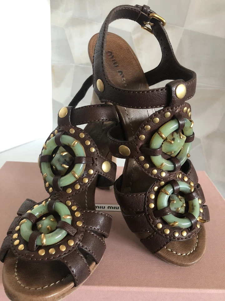 Miu Miu Leather sandal Calzature Donna Buffalo Antic stones 8.5 - Image 2 of 4