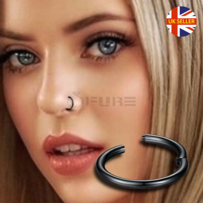 8MM Surgical Steel Black Nose Ring Septum Piercing Hinged Ear