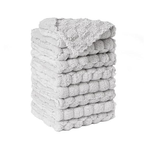 Kitchen Dish Cloths,Super Absorbent Coral Velvet 8 pack Light Grey Cloud Grid-image