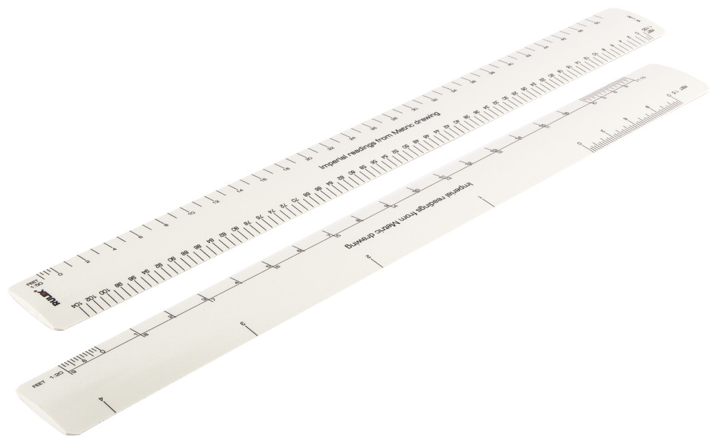 Rulex® 300mm conversion oval scale rule; metric drawing to imperial measurements