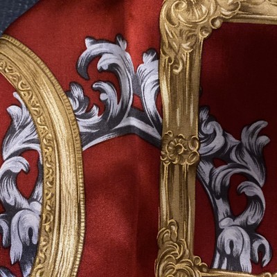 Rococo Italian Art Chinese Silk Red Scarf Large Gold Frames Museum Long 70x21