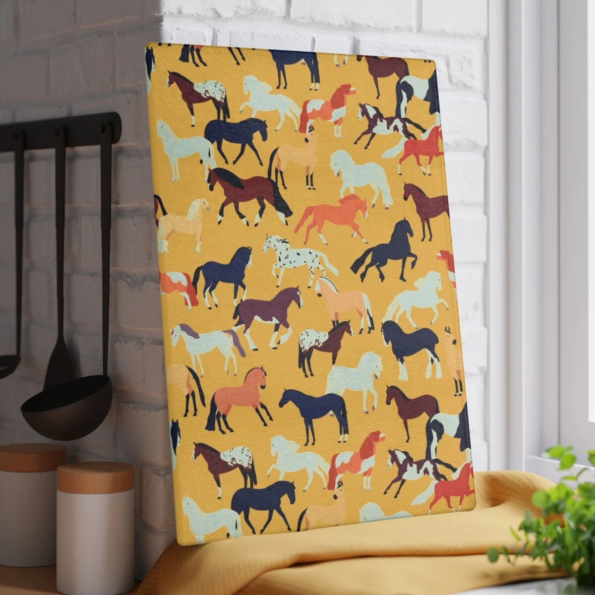 Horses All Over Glass Cutting Board