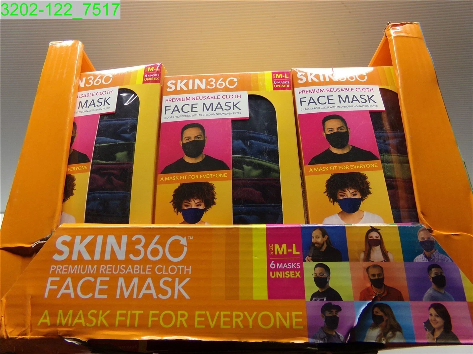 QTY=360 (60 PACKS OF 6) Skin360 Reusable CLOTH FACE MASK SIZE M/L SIM0218S