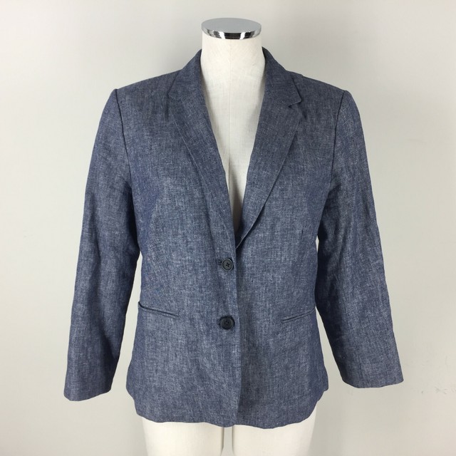 Banana Republic 10 BLue Chambray linen Blazer Jacket eBay