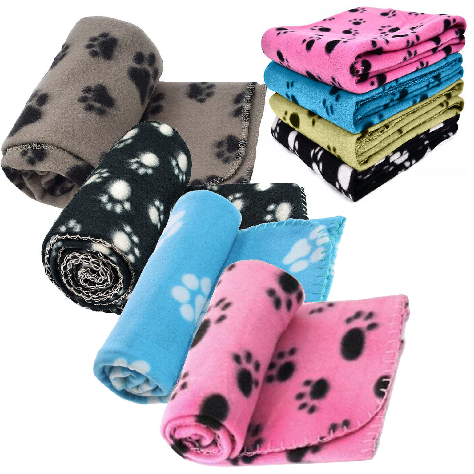 Style 5b8 Beige L-FENG-UK Soft Cosy Warm Fleece Black-Paw Print Pet Puppy Dog Cat Blanket 