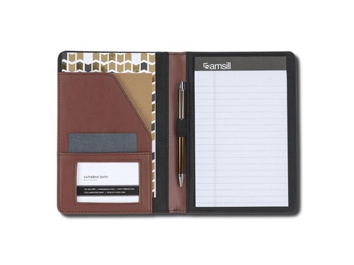 Samsill Contrast Stitch Leather Padfolio 6 1/4w x 8 3/4h Open Style Brown 71736 - Picture 5 of 12