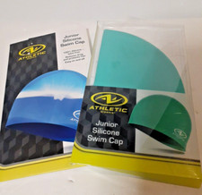 Lot Of 2 Athletic Works Junior Size Teal and blue Silicone Swim Cap New