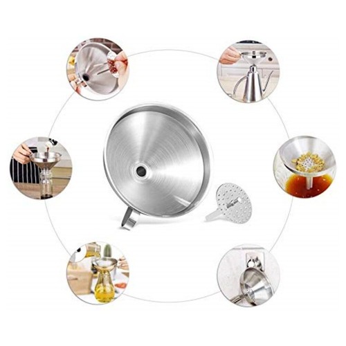 3Pcs Stainless Steel Funnels Set with Handle Design and Removable Strainer,Brush - Picture 6 of 8