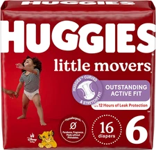 Size 6 Diapers, Little Movers Baby Diapers, Size 6 (35+ Lbs), 16 Count