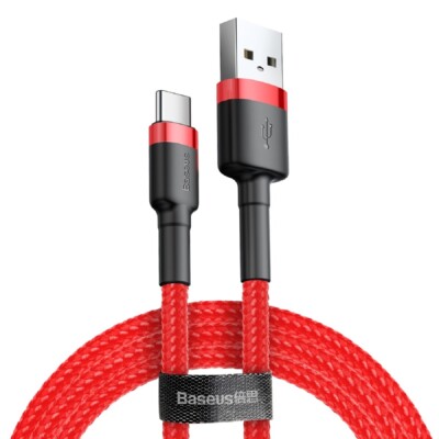 Baseus Nylonkabel USB zu USB-C 3.0   3A Schnellladekabel, 1m, Rot