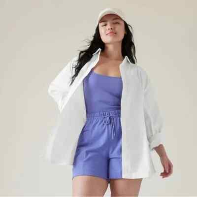 Athleta Women's Performance Poplin Top Oversized  Shirt White Size L / NWOT