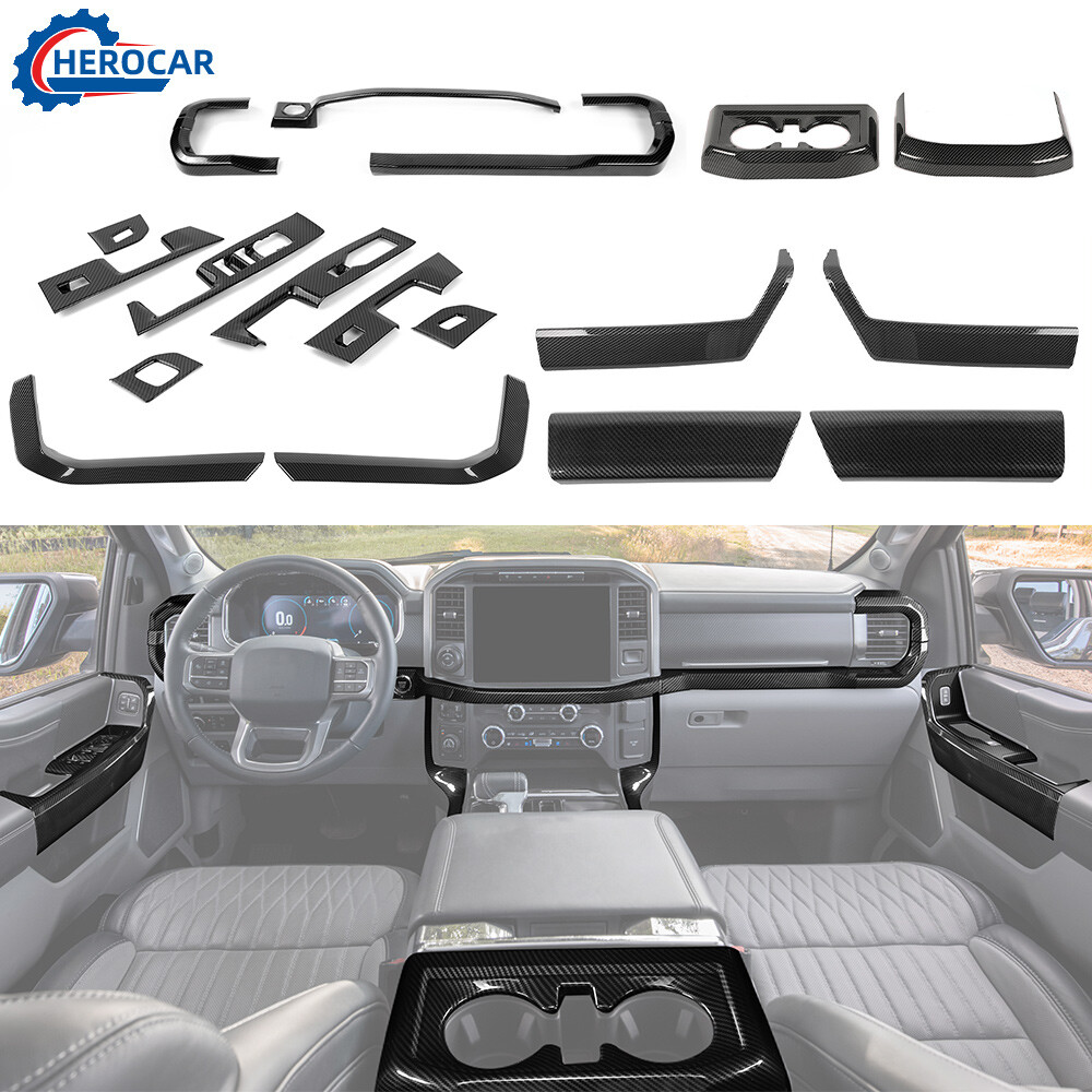 Carbon Fiber Center Console Decor Trim Cover Kit For Ford F-150 2021-25 Interior