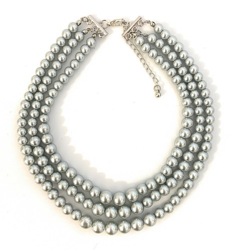 Collana donna finta perle 3 strati multifilo Gatsby dichiarazione bavaglino vintage UK - Foto 16 di 17