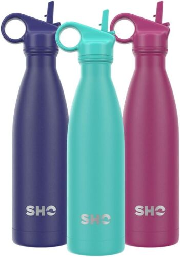 SHO Stainless Steel Water Bottle with Straw and Screw Lid - Leakproof, BPA Free