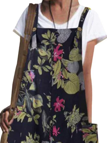 Damen Print Jumpsuit Weite Bein Latzhose Trägerhose Lose Freizeit Sommer*Overall - Bild 16 von 34