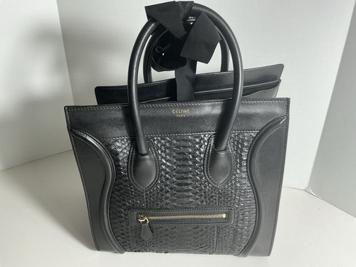 CELINE Luggage Shoulder Shopper Bag Black Leather And Python Snake Rare Stunning