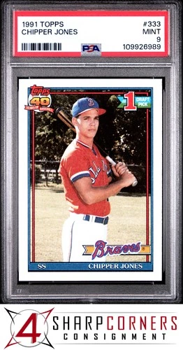 1991 TOPPS #333 CHIPPER JONES RC BRAVES HOF PSA 9