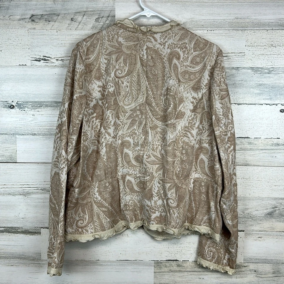 Venezia Women’s Size 18/20 Beige Ruffled Paisley Blazer Jacket Regency Romantic - Image 4 of 4