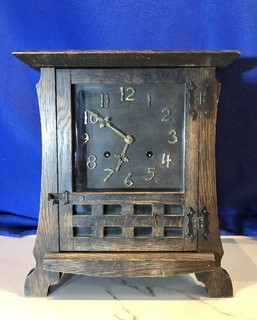 Antique New Haven Mission Arts & Crafts Mantel Clock Working Chime Oak Case