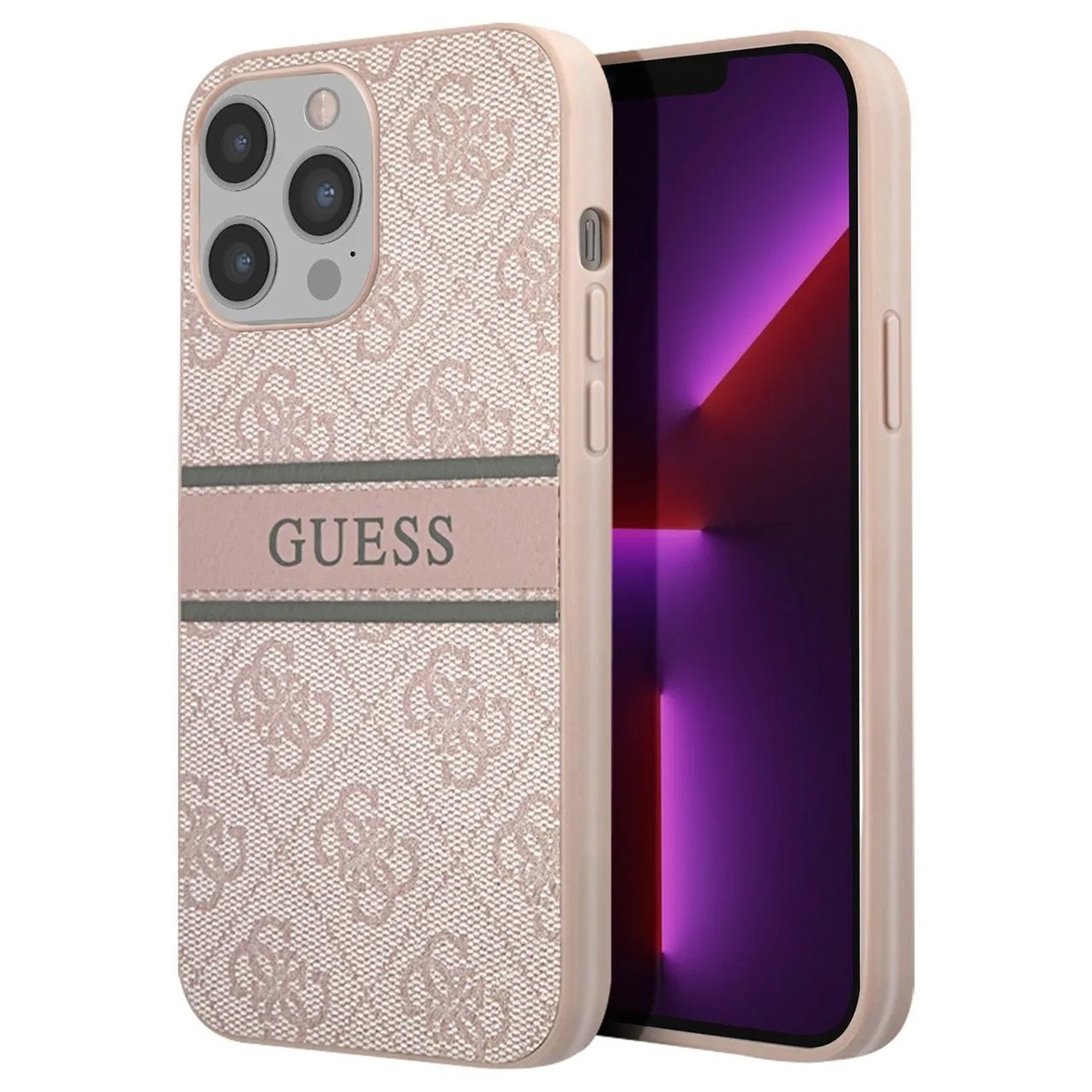 Coque iPhone 13 Pro Guess rose protection rigide en polyuréthane 4G Stripe