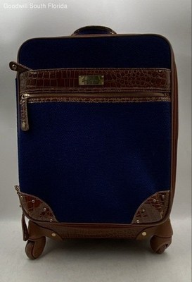 Samantha Brown Navy Blue Brown Crocodile Embossed Retractable Handle Trolley Bag