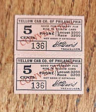 YELLOW CAB COMPANY OF PHILADELPHIA CONVENTION UNUSED RIDE TICKET PA CIRCA 1935