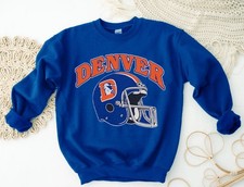 Remake Denver Broncos Football Team Blue Crewneck Sweatshirt 90s RM2712