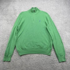 Polo Ralph Lauren 1/4 Zip Sweater Mens Medium Green Mesh Knit Pima Cotton Pony