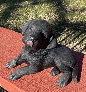 CAUGHT IN THE ACT! Adorable Vintage Black Lab Puppy Figurine - Tongue Out!