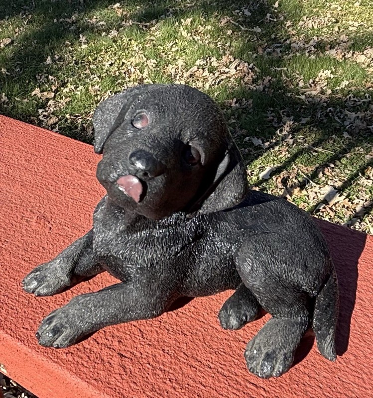 CAUGHT IN THE ACT! Adorable Vintage Black Lab Puppy Figurine - Tongue Out!