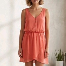 Vtg Guess Corissa Mini Dress XS Calypso Coral Chiffon Party Resortwear Coquette 