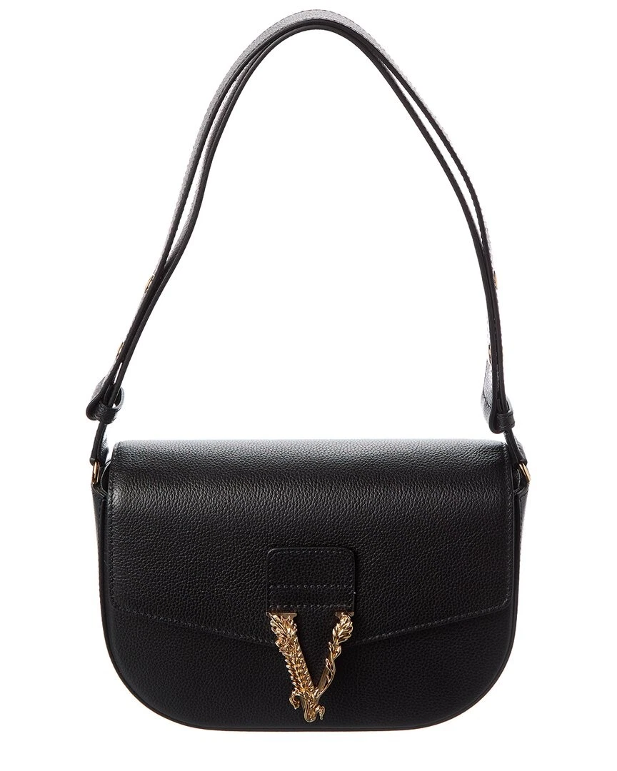 Versace Virtus Leather Shoulder Bag Women's Black