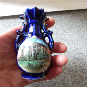 Hamilton Hall in Bozeman, Mont. Mt. Historical Souvenir China Mini Vase -c. 1910