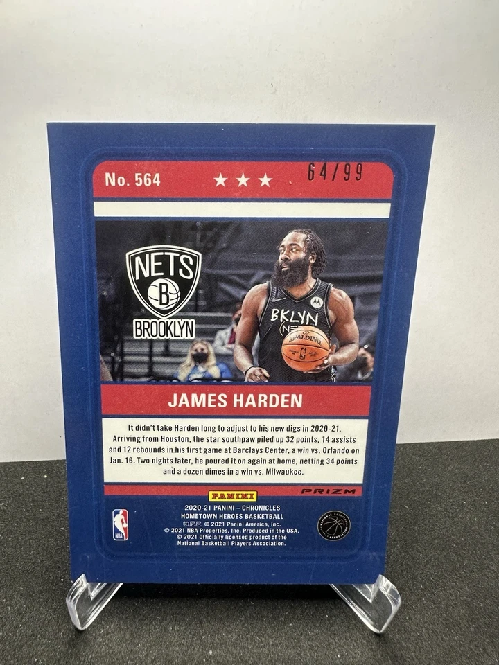 James Harden 2020-21 Panini Chronicles Hometown Heroes #564 Blue Prizm #/99 - Image 2 of 2