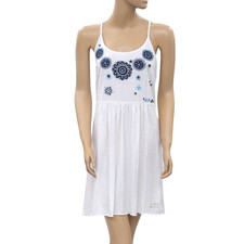 Odd Molly Anthropologie Floral Embroidered Slip Mini Dress White L-3 NEW 209751