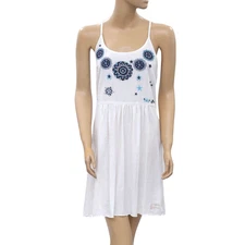 Odd Molly Anthropologie Floral Embroidered Slip Mini Dress White L-3 NEW 209751