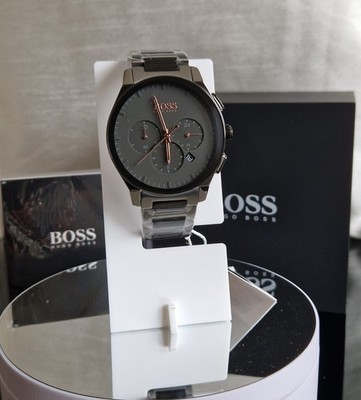 Boss Herrenuhr 1513814 - Edelstahl schwarzes Armband, schwarzes Zifferblatt