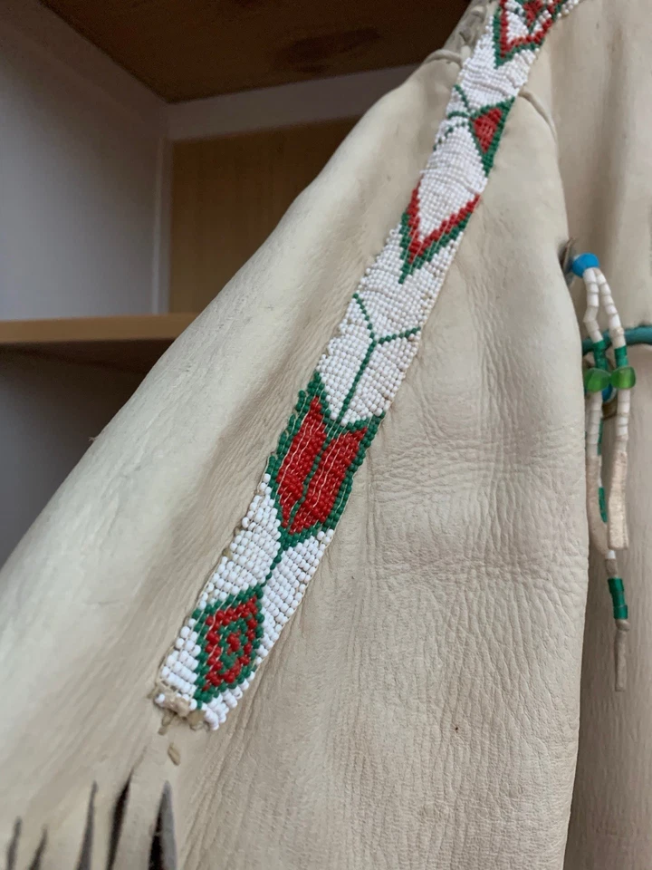 Native American Vintage Handmade Beaded Buckskin Leather Dress Kewa Pueblo  - Image 2 of 4