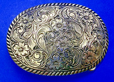 Vintage Flower Swirl Floral Scroll Pattern Western Cowboy Cowgirl Belt Buckle