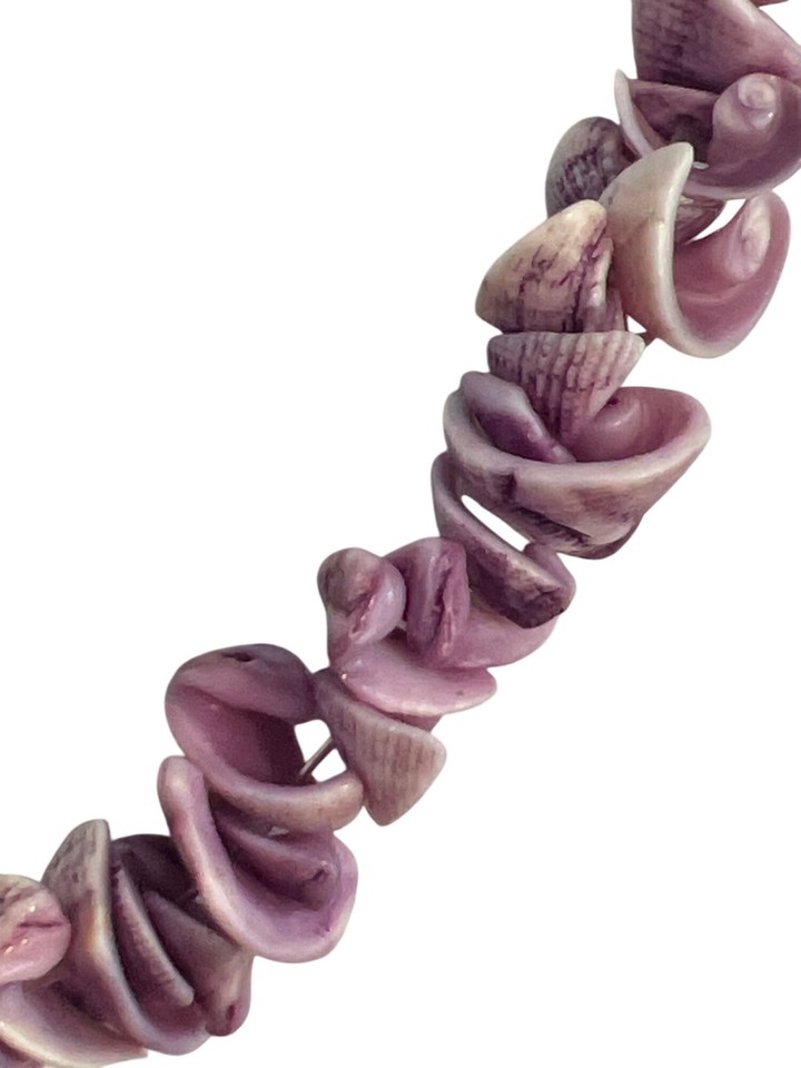 Vintage Chipped Shell Necklace Dyed Purple Surfer Vacation Screw Barrel ...