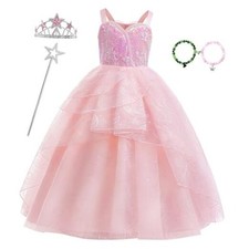 Kids Witch Costume for Girls Princess Sequins Tulle Dress 7-8 Years Pink