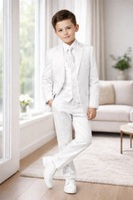 Tazzio Boys 3 Piece Vested White Commuion Suit