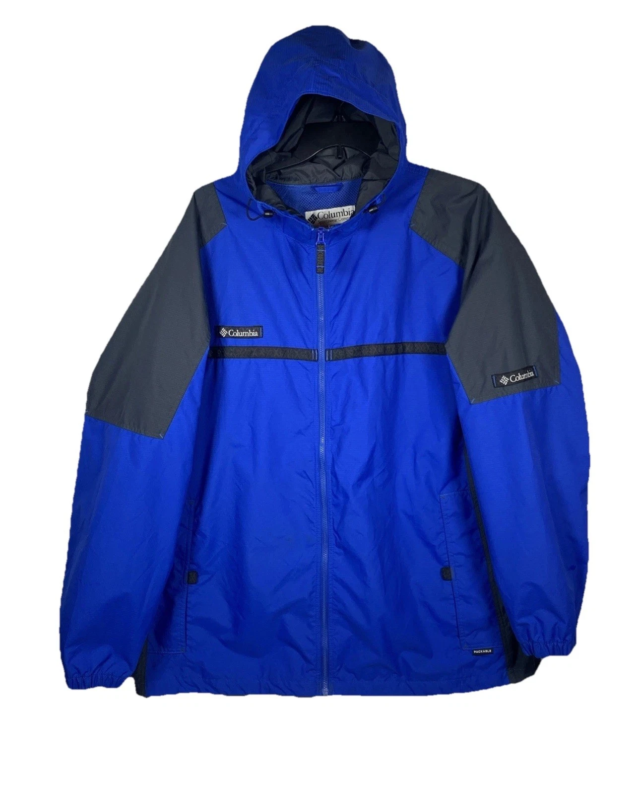 Columbia Jacket Men's XXL Blue Hooded Waterproof Full Zip Nylon Shell Watertight
