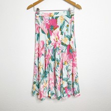 Carole Little Saint-Tropez West Vintage Floral Midi Skirt Blue Pink 90s Size 6