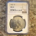 1923 Peace Dollar $1 Silver Coin NGC MS 63 Philadelphia Uncirculated