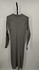 Quince Women Eco-Knit Ribbed Mock Neck Sweater Dress Heather Gray L