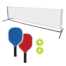 Portable pickleball set with light-up net, paddles and balls for driveways and