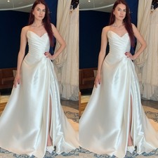 Satin Wedding Dresses Sweetheart A Line Sleeveless Side Splited Bridal Gowns